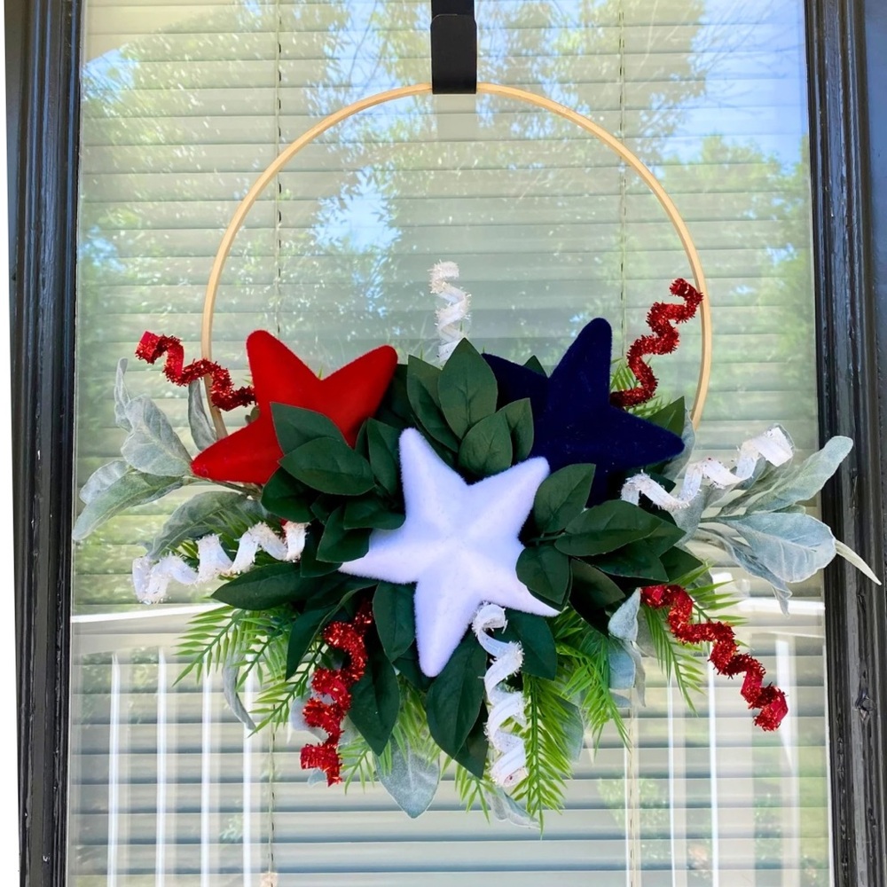 Handmade Patriotic American Door Wreath Fourth of July Front Door Decoration |